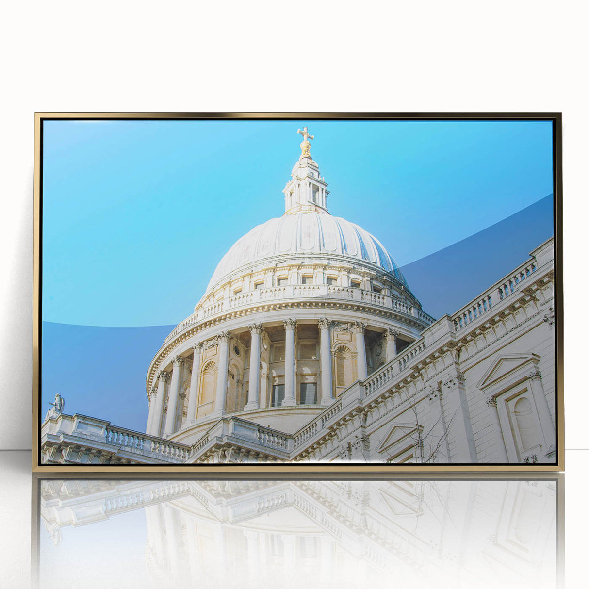 Mid-century modernist acrylic print featuring geometric domes in gold tones, ideal for modern art wall decor.