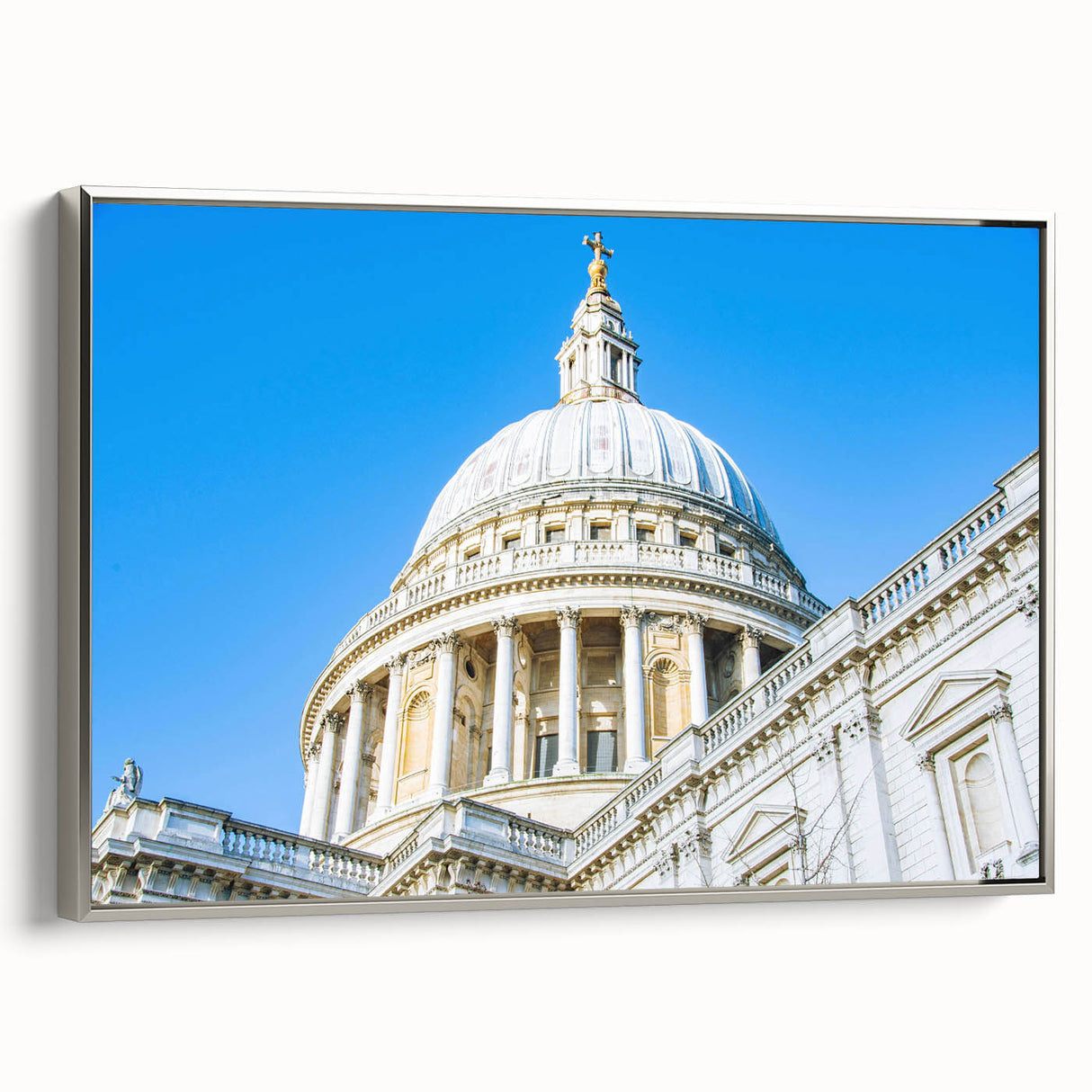 Framed canvas featuring a vintage poster art of colorful landscape paintings with black borders, ideal for office decor.