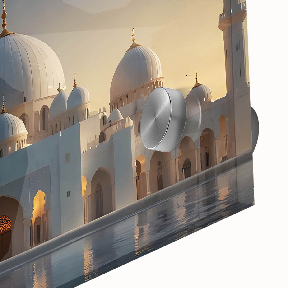 Mid-century modernist large abstract wall art featuring overlapping geometric shapes in muted earth tones on acrylic glass.