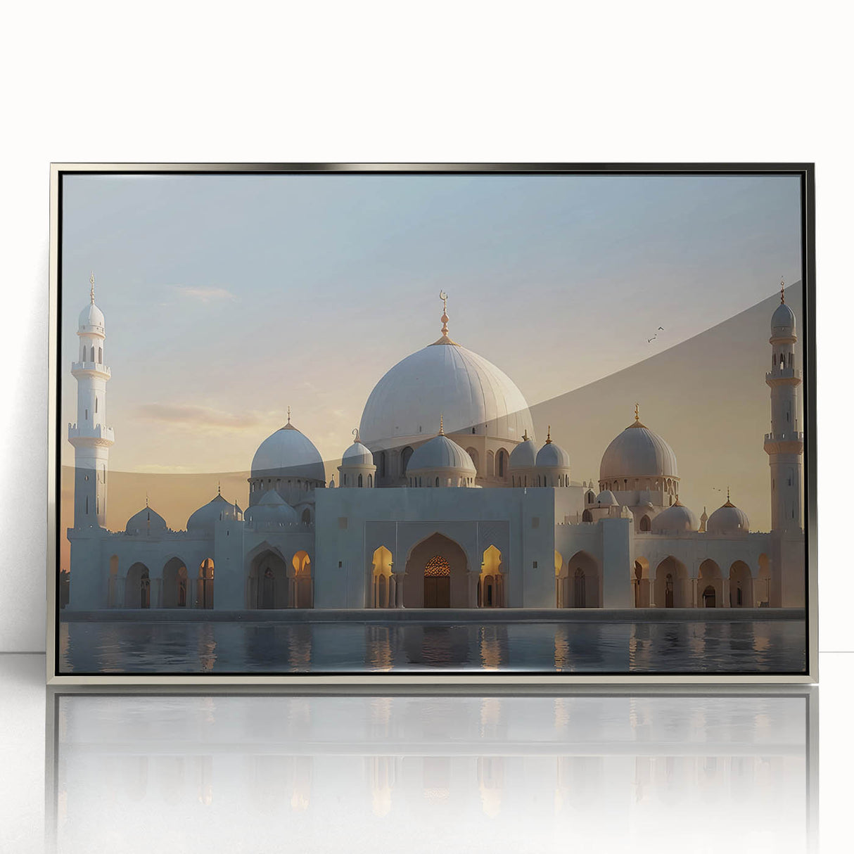 Mid-century modernist art featuring silver domes on a framed acrylic, in a monochrome palette, suitable for nursery wall art.