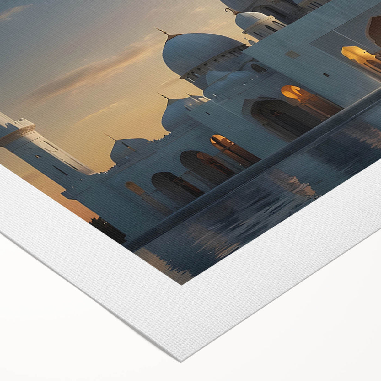 Art Deco poster featuring symmetrical domes in muted gold and black on rolled canvas, suitable for dining room wall art.