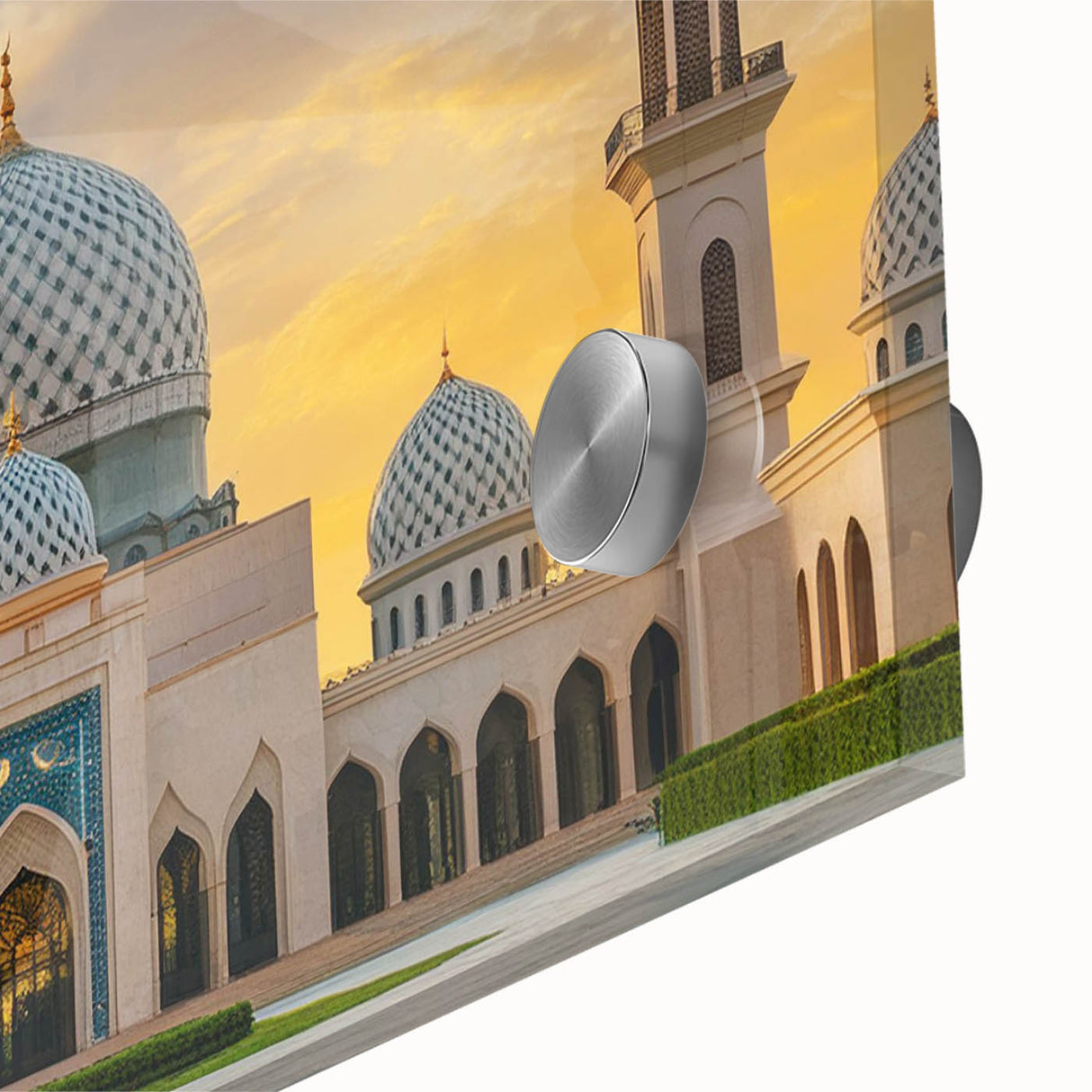 Mid-century modernist acrylic print featuring large abstract shapes in muted tones, ideal for dining room art.