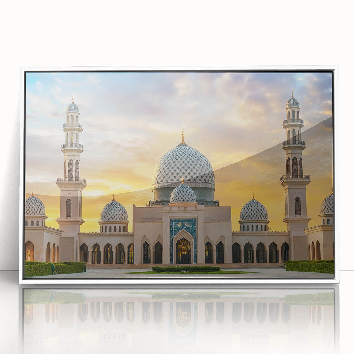 Art deco poster featuring architectural domes in muted beige and white, acrylic print framed, ideal for nursery wall decor.