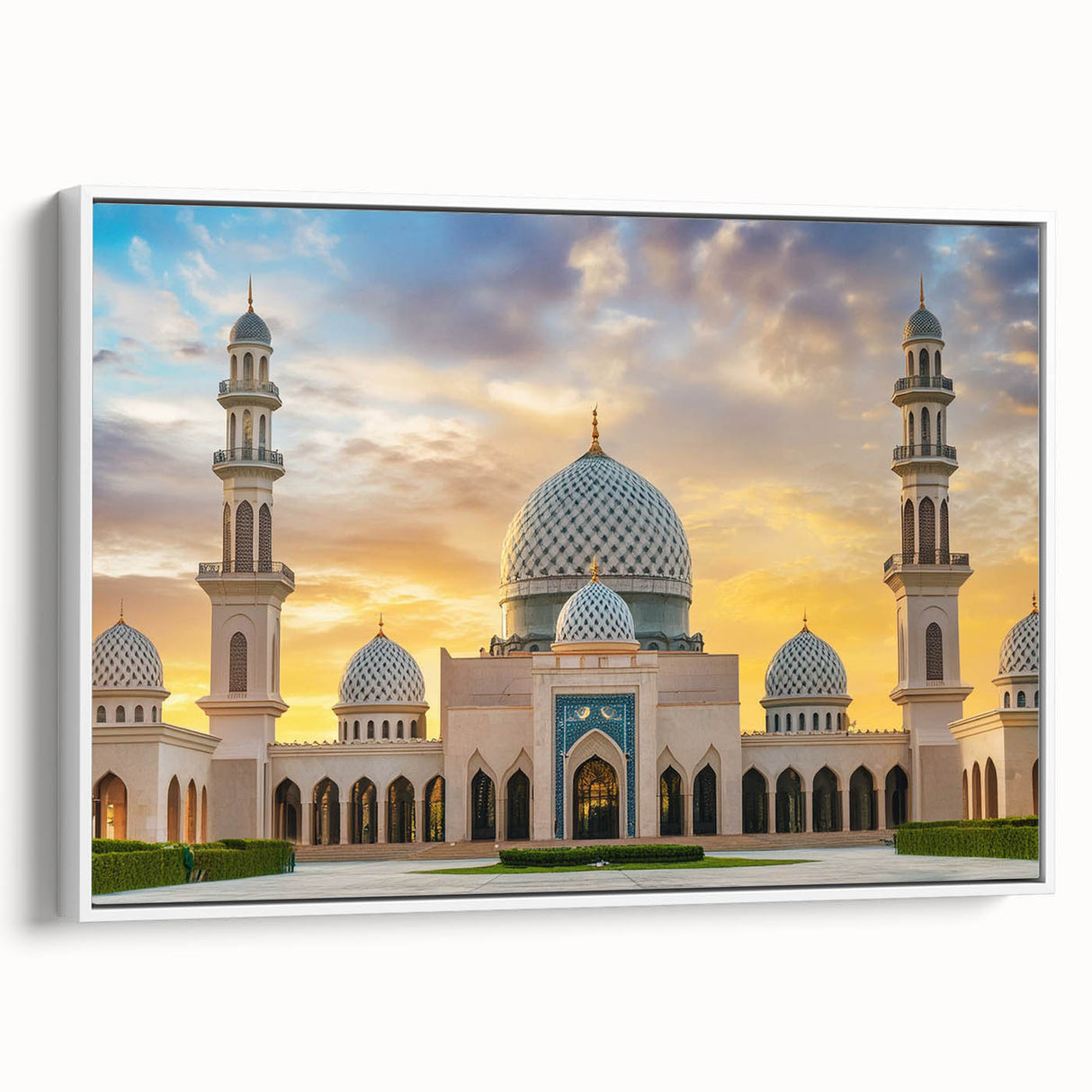 Vintage poster art of architectural domes in muted black and white on framed canvas, ideal for living room decor.