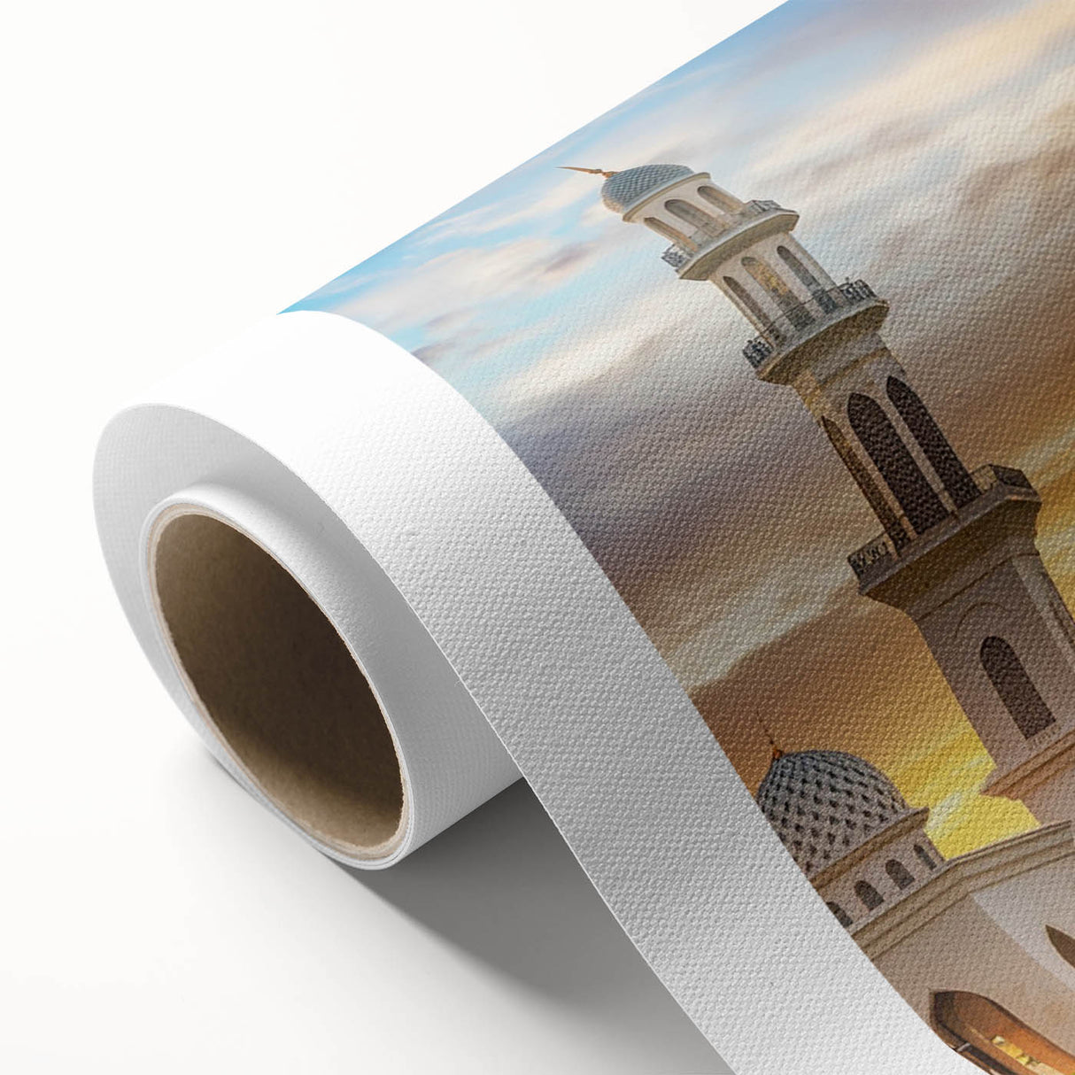 Art Deco poster featuring symmetrical domes in muted gold and ivory on rolled canvas, ideal for nursery wall art.