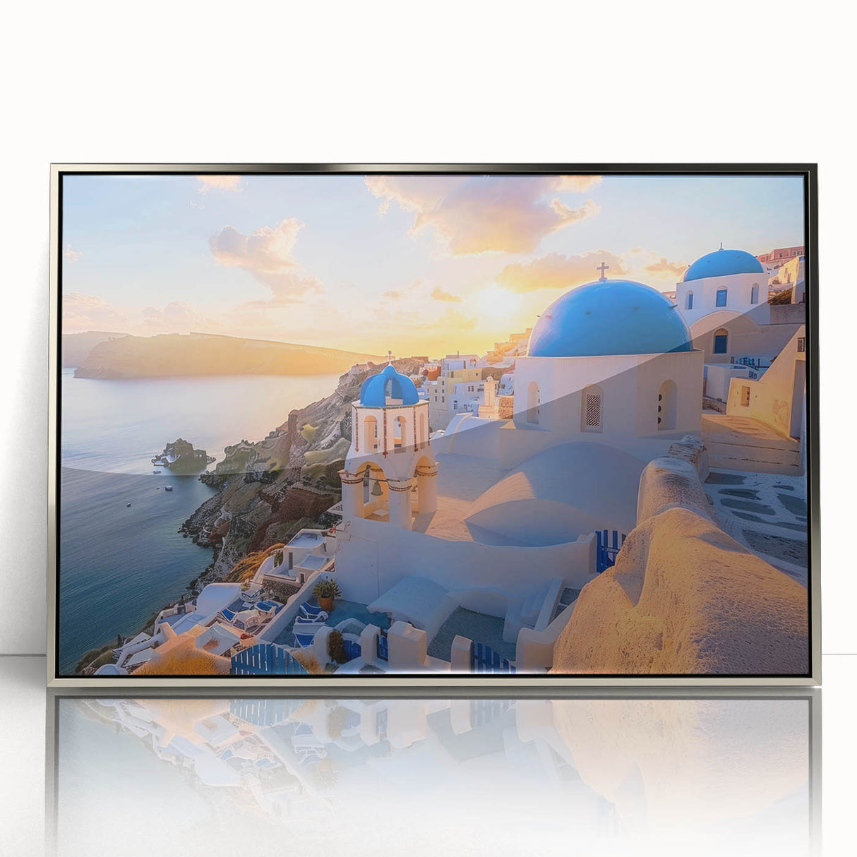 Mid-century modernist art featuring silver domes in muted gray, acrylic framed poster, suitable for nursery wall art.