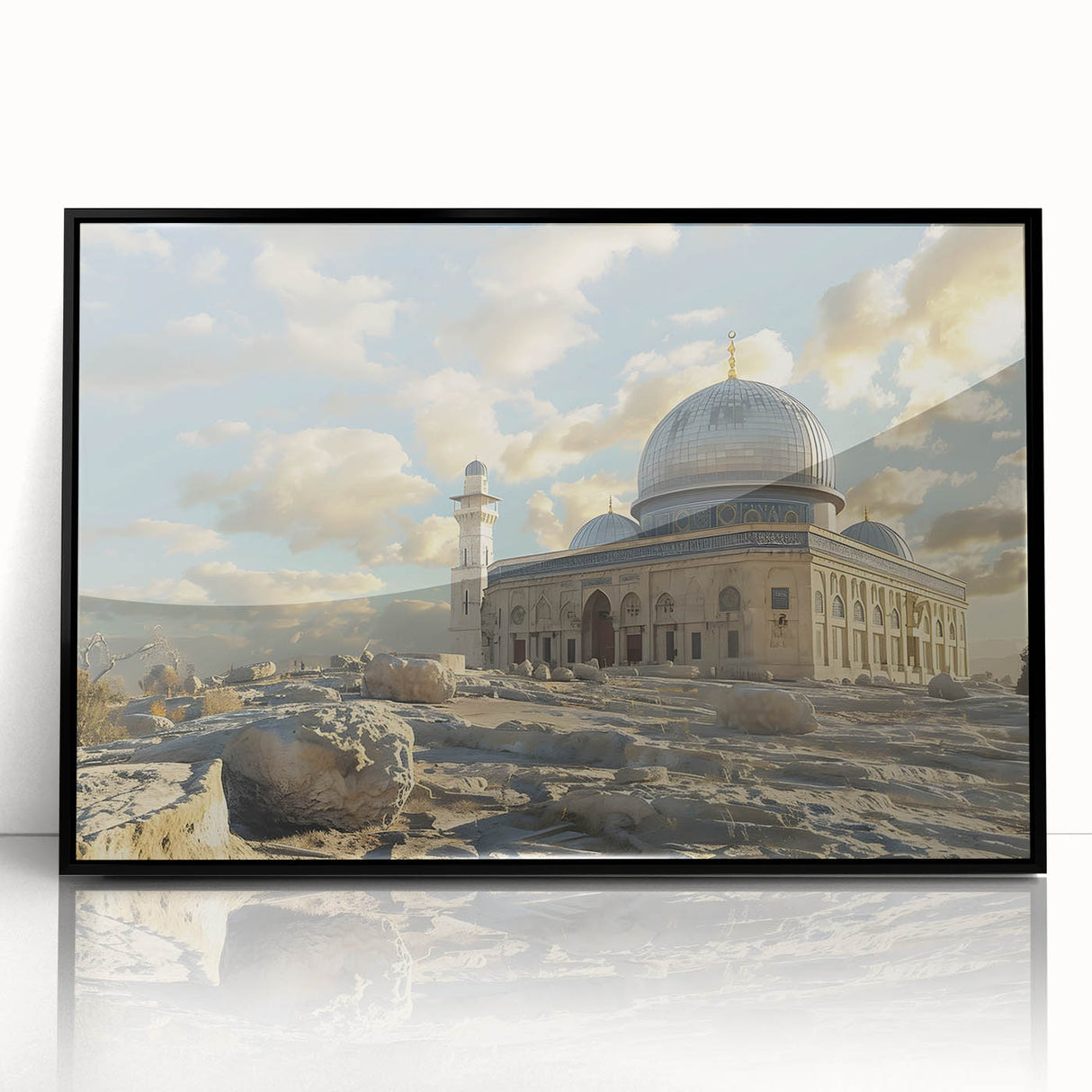 Large abstract wall art featuring black and white domes in mid-century modernist style, framed in acrylic.