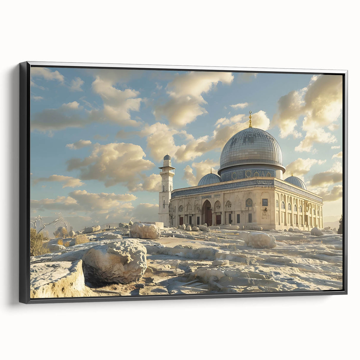 Framed canvas featuring a black and white vintage poster art of architectural domes, ideal for bedroom wall decor.