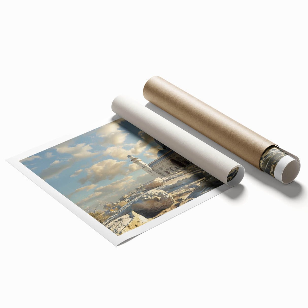 Extra large rolled print featuring a floral art design on domes, in muted pastel shades, ideal for classy bathroom wall art.