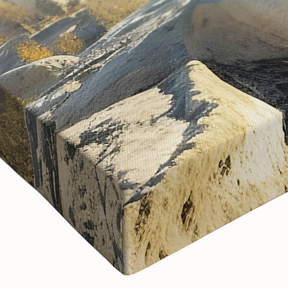 Large art featuring a black and white landscape painting of domed structures on stretched canvas, suitable for bedroom decor.