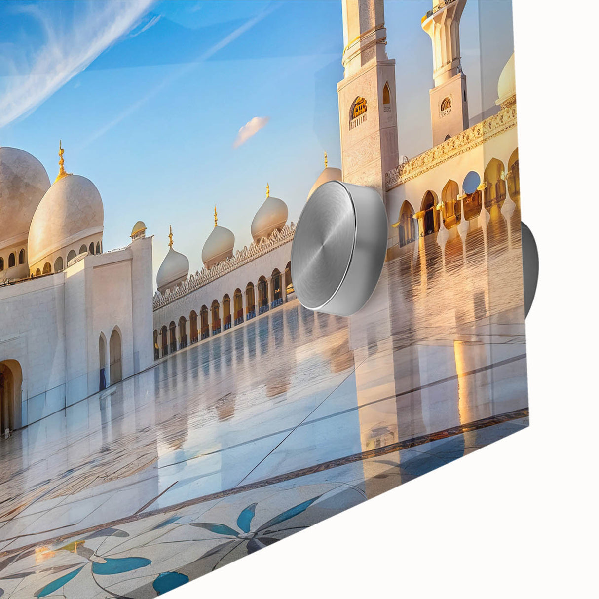 Mid-century modernist large abstract wall art featuring shades of blue and gray on acrylic glass.