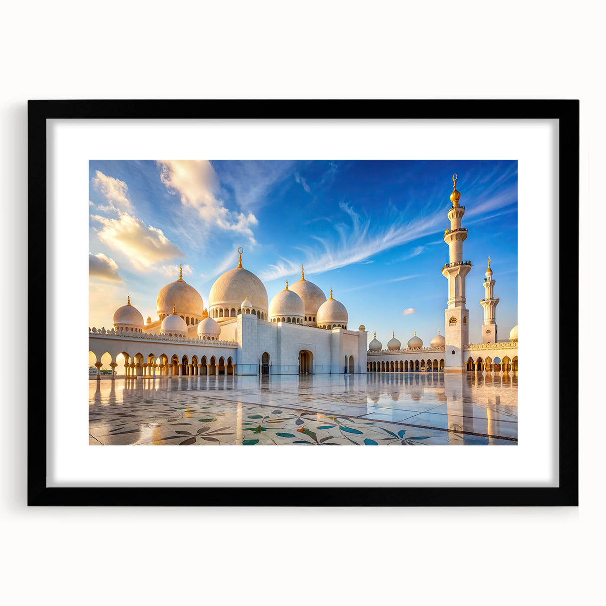 Abstract art print featuring colorful textured domes, in a black frame with mat, ideal for extra large living room wall art.