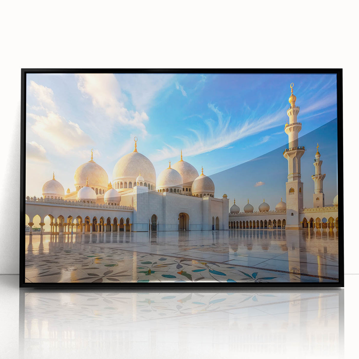 Large abstract wall art featuring mid-century modernist domes in muted earth tones, framed in black acrylic.