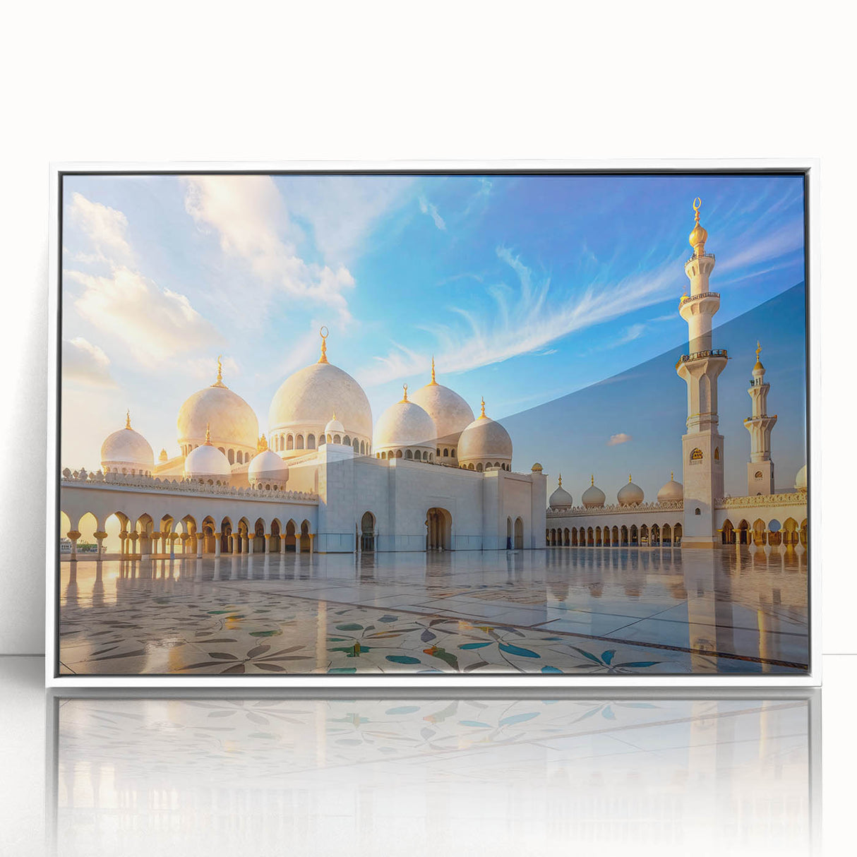 Art deco poster featuring architectural domes in monochrome, framed in white acrylic, suitable for modern nursery decor.