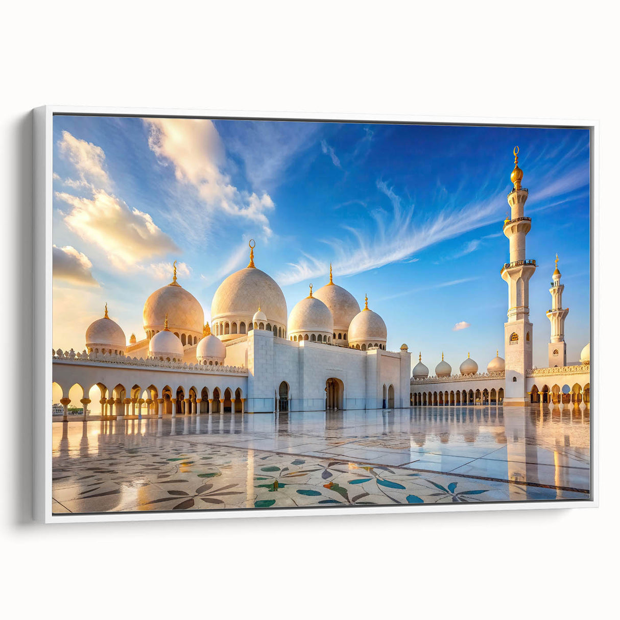 Vintage poster art of architecture domes in vibrant colors on a framed canvas, ideal for living room decor.