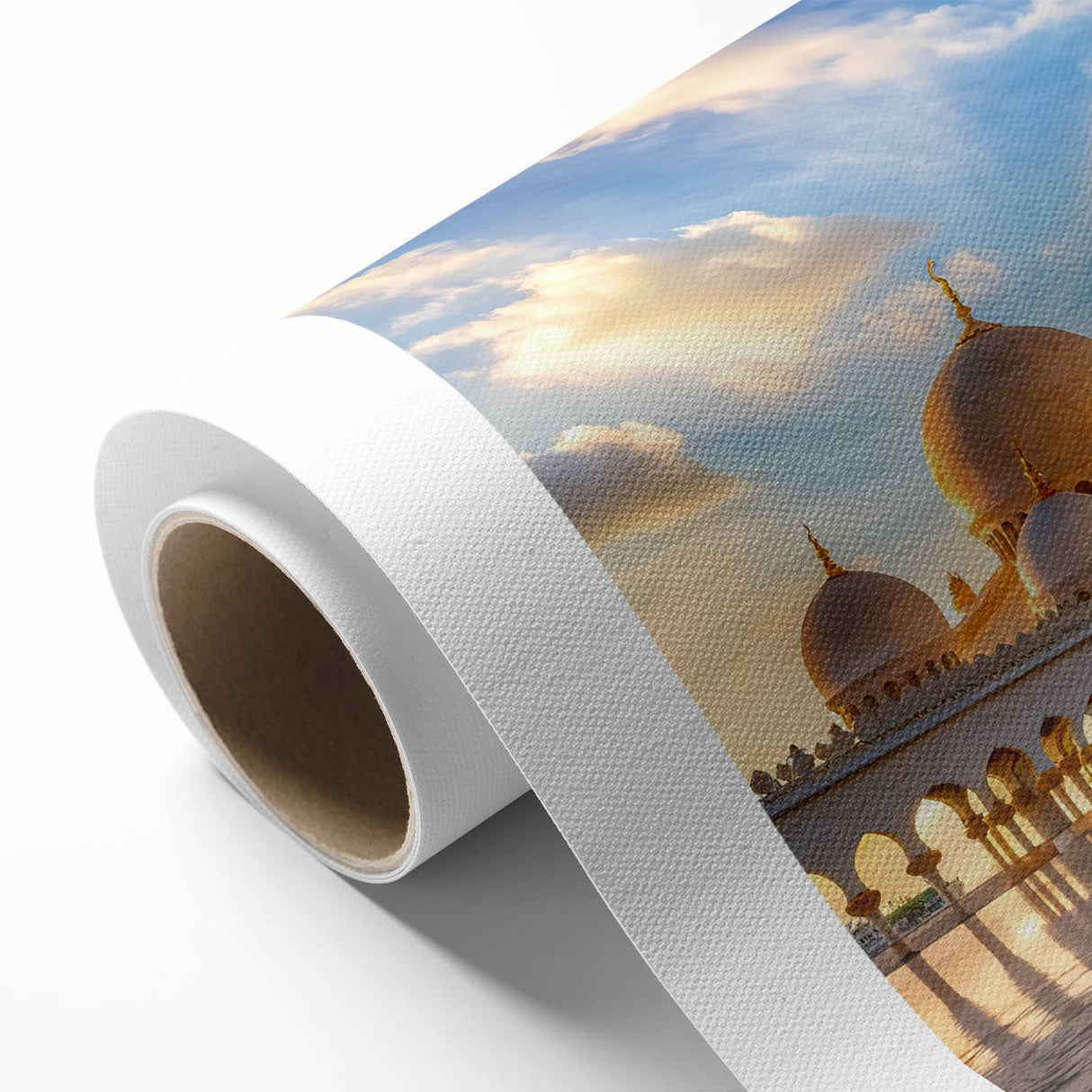 Art deco poster featuring symmetrical domes in soft beige and white, printed on rolled canvas, ideal for nursery wall art.