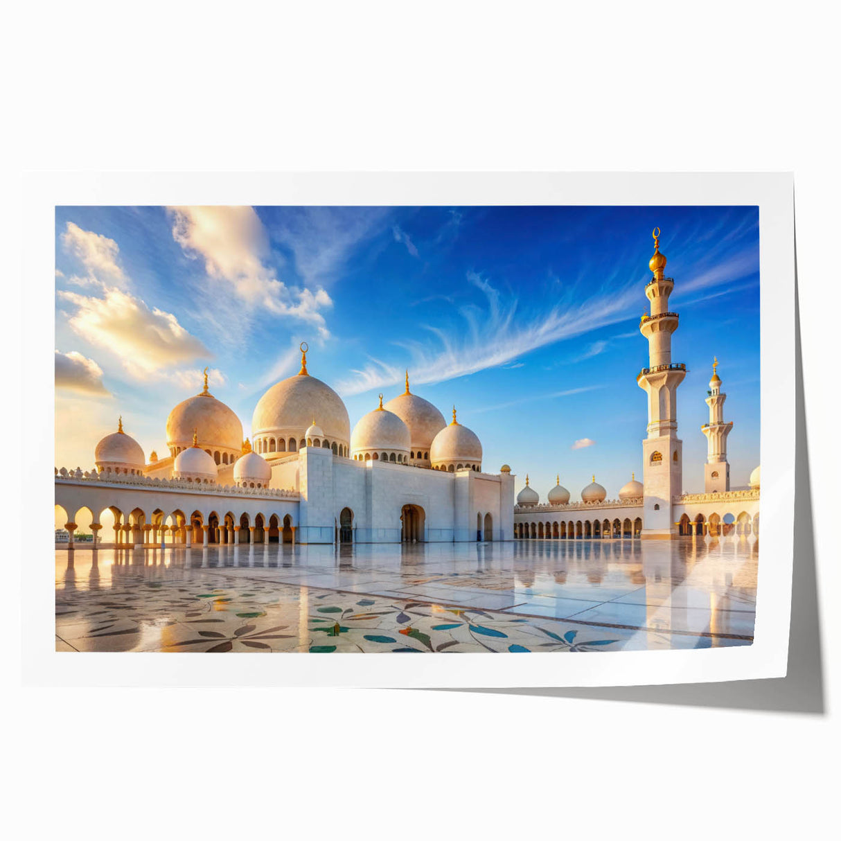 Rolled print of architectural domes in muted beige and cream, ideal for art wall dining room placement.