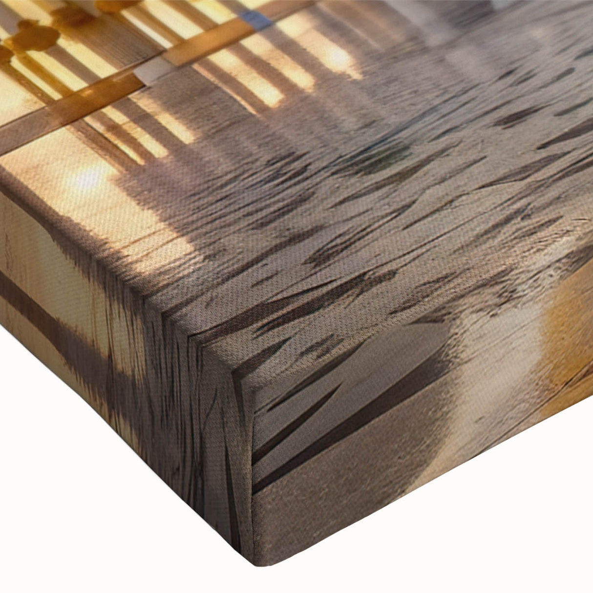 Close-up of a large art piece depicting architectural domes in black and white on stretched canvas.