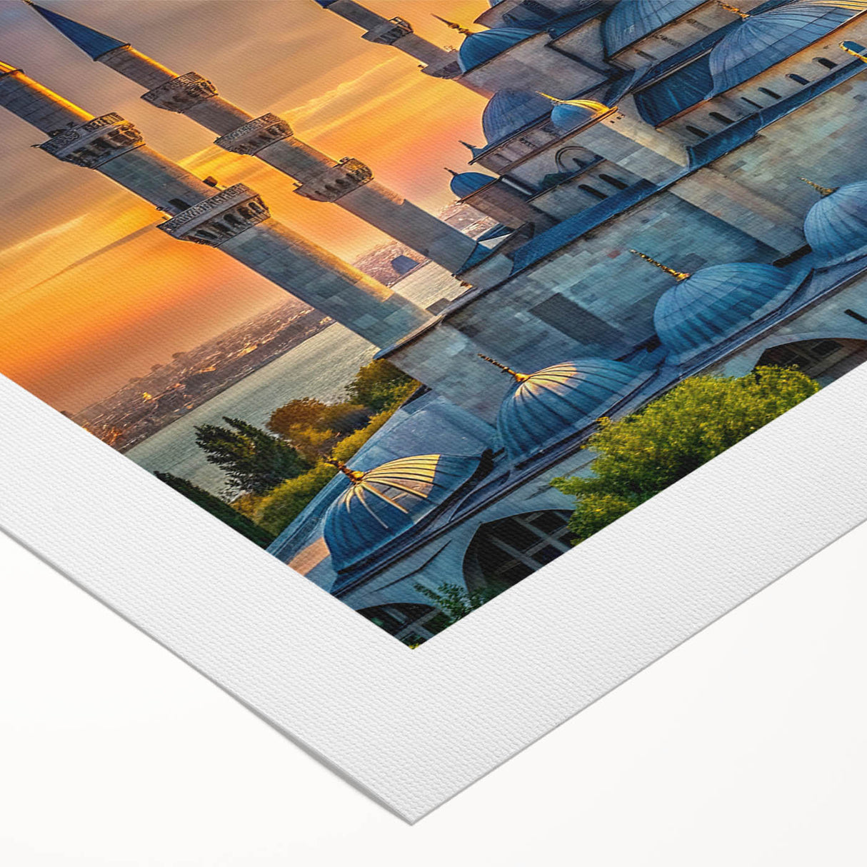 Art deco poster featuring architectural domes in muted gold and white on rolled canvas, suitable for dining room wall art.