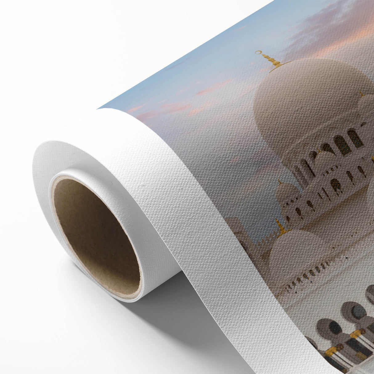 Art Deco poster featuring symmetrical domes in muted gold and cream tones on rolled canvas, ideal for nursery wall art.