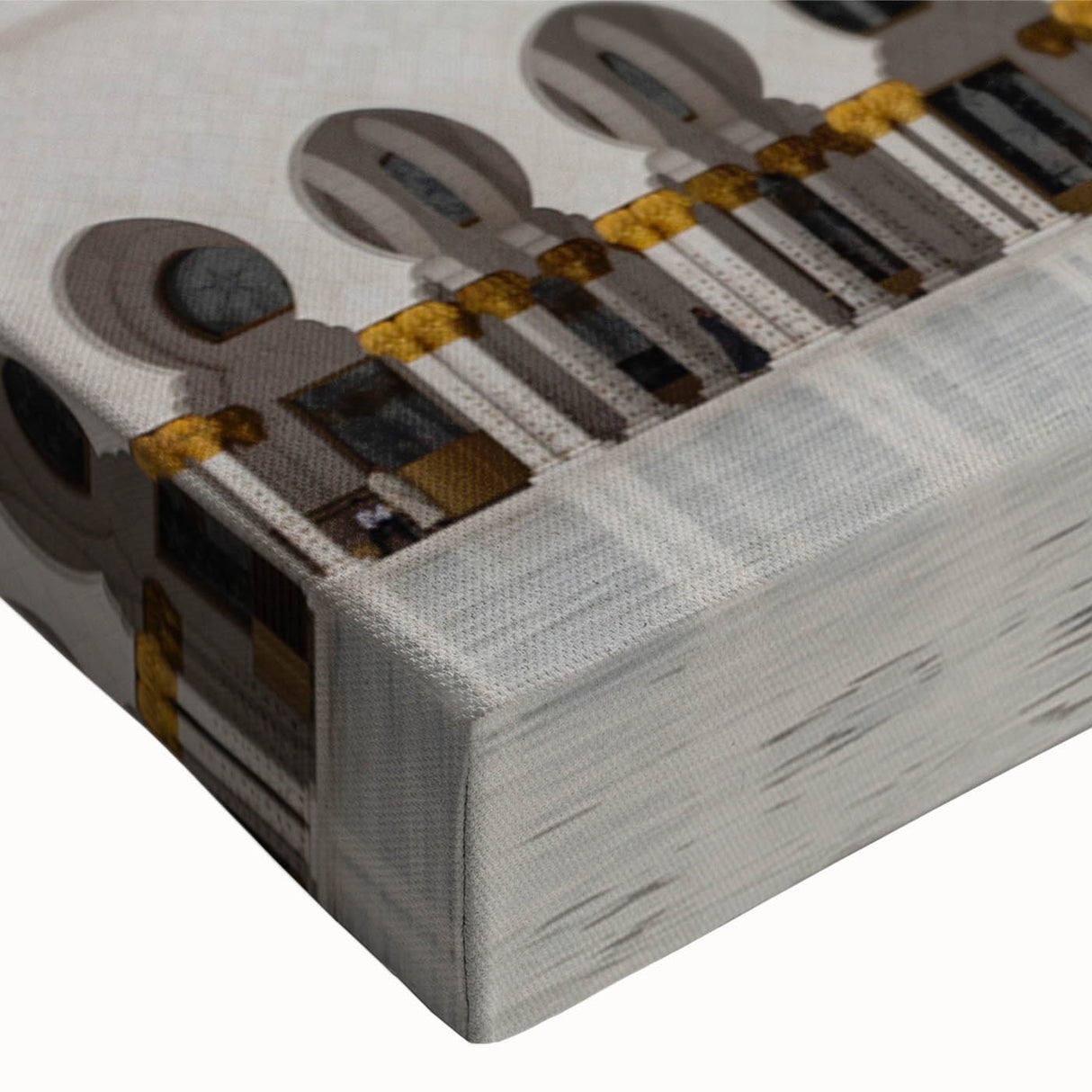 Large art featuring a black and white landscape of domed architecture on stretched canvas, ideal for bedroom decor.