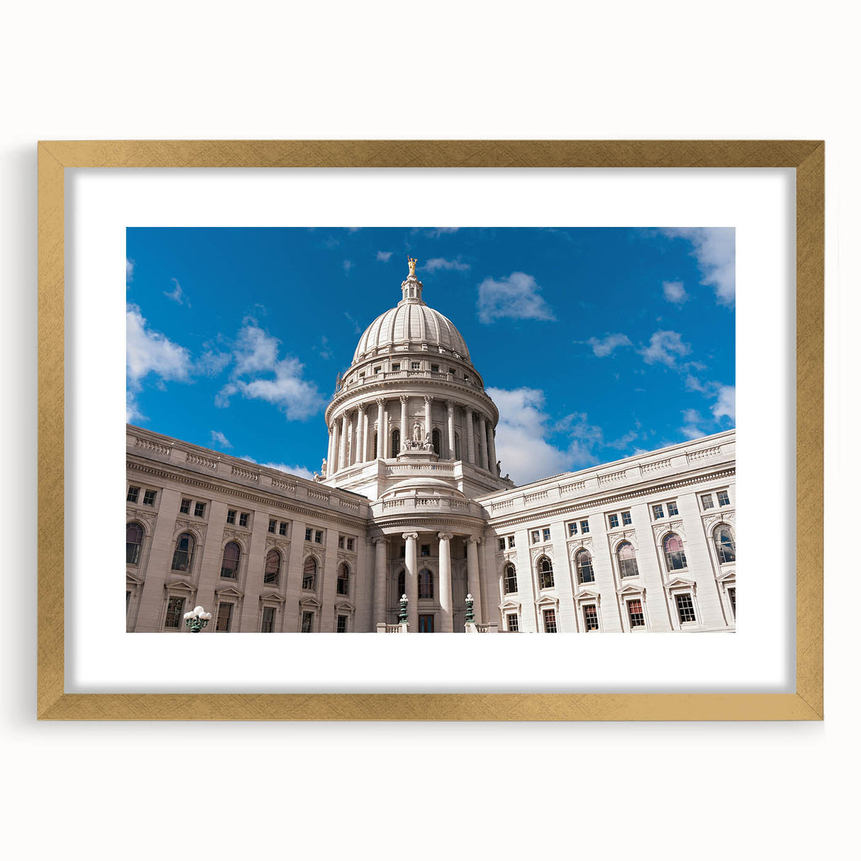 Extra large abstract art print featuring textured gold and beige domes, framed with a mat, ideal for living room decor.