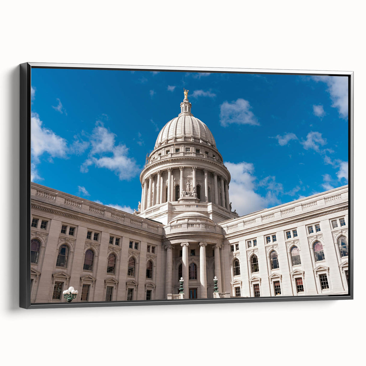 Black and white framed canvas featuring a vintage poster art style of architectural domes, ideal for bedroom wall decor.