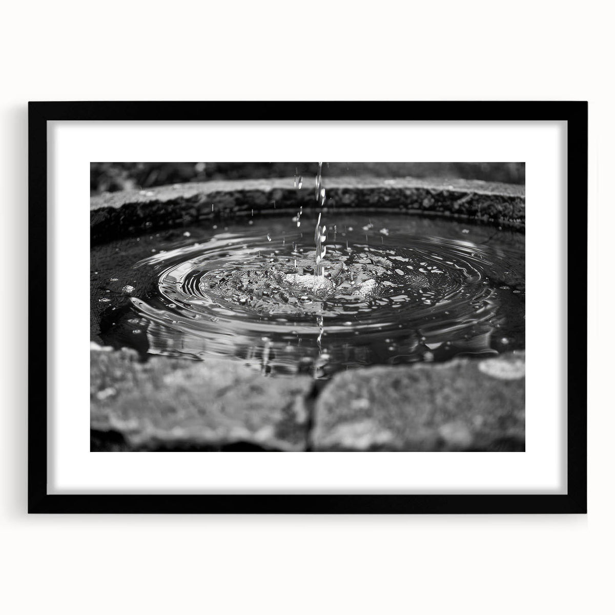 Extra large abstract art print featuring a colorful, textured fountain design on a black framed canvas.