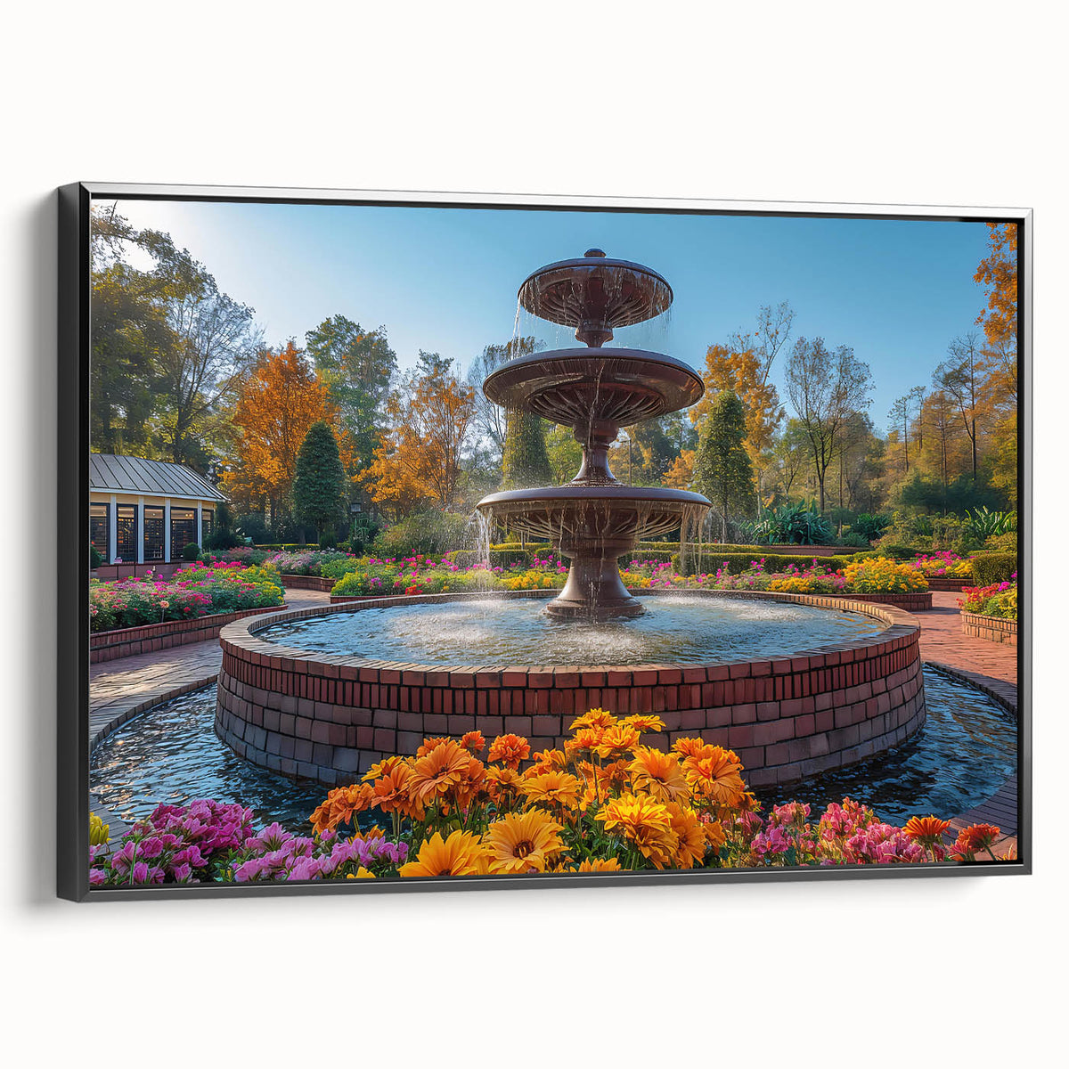 Black and white framed canvas of a vintage landscape painting, ideal for bedroom wall art.