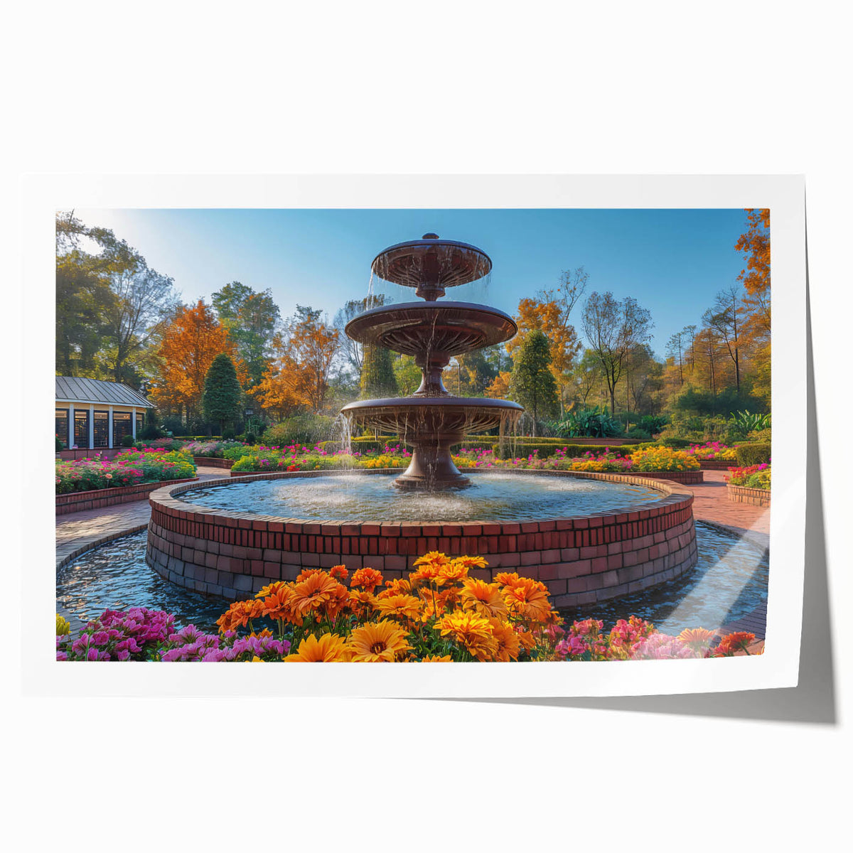 Extra large rolled print depicting a detailed floral fountain design in soft pastel shades, ideal for art wall dining room.