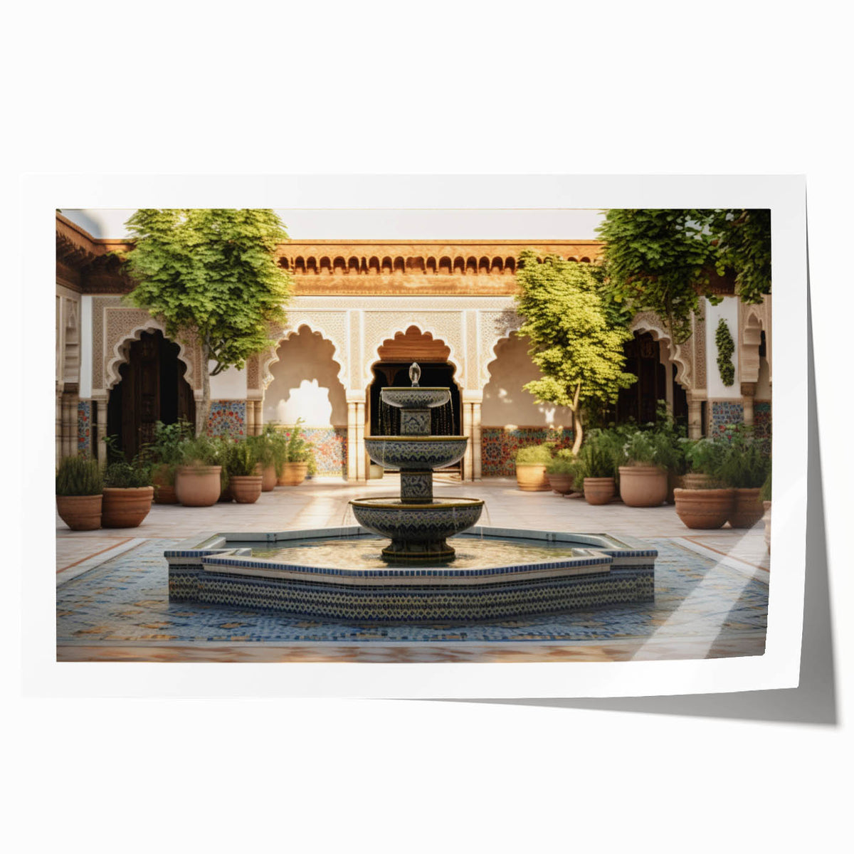 Extra large rolled print featuring an architectural fountain design in muted gray tones, ideal for art wall dining room.