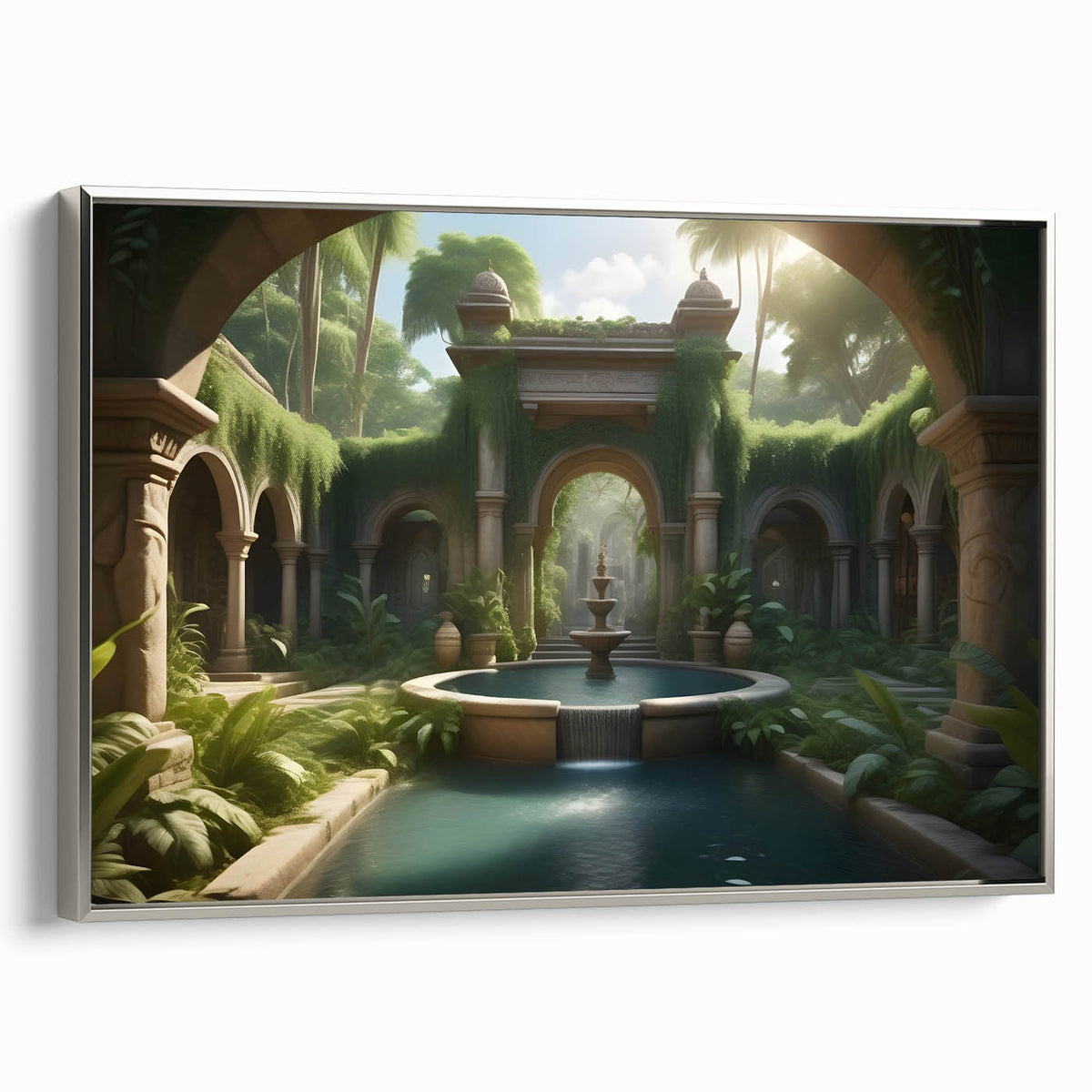 Framed canvas of a vintage black and colorful landscape art painting, ideal for living room decor.