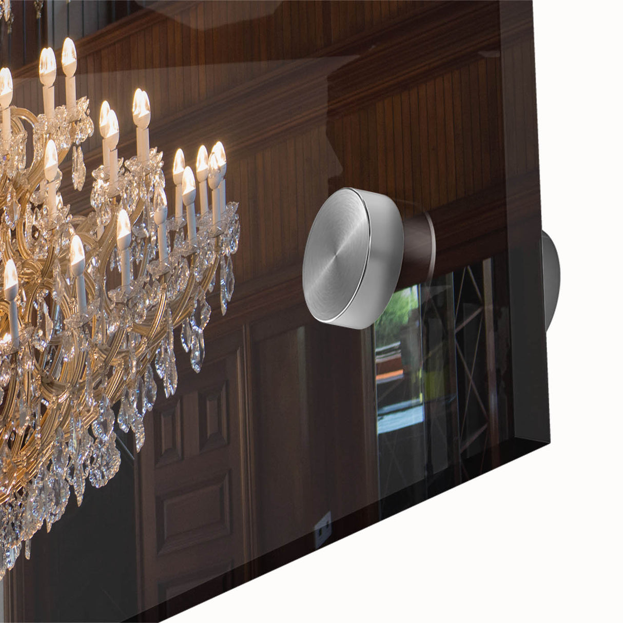 Large abstract wall art in mid-century modernist style on acrylic glass, featuring geometric shapes in muted tones.