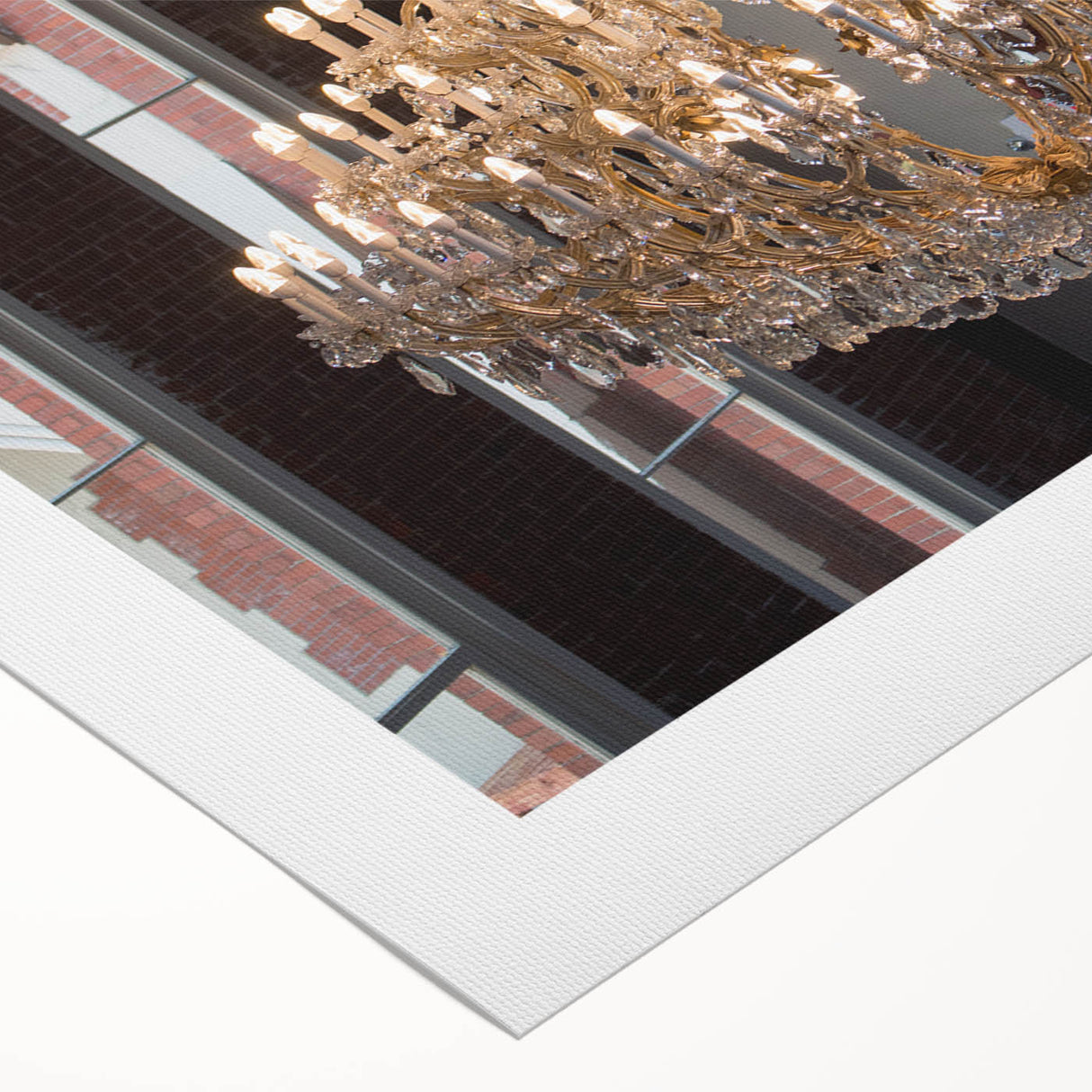 Art deco poster featuring geometric shapes in muted gold and navy, printed on rolled canvas, suitable for dining room walls.