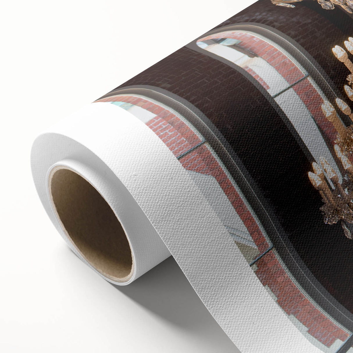 Art deco poster featuring geometric shapes in muted gold and navy, rolled canvas, suited as nursery wall art.