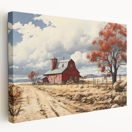 Modern architecture-themed stretched canvas featuring a series of houses in muted tones, ideal for kitchen wall art.