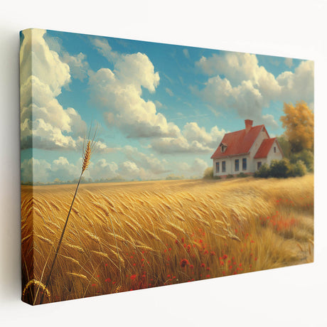 Large acrylic print of colorful, minimalist houses, ideal for kitchen wall art.