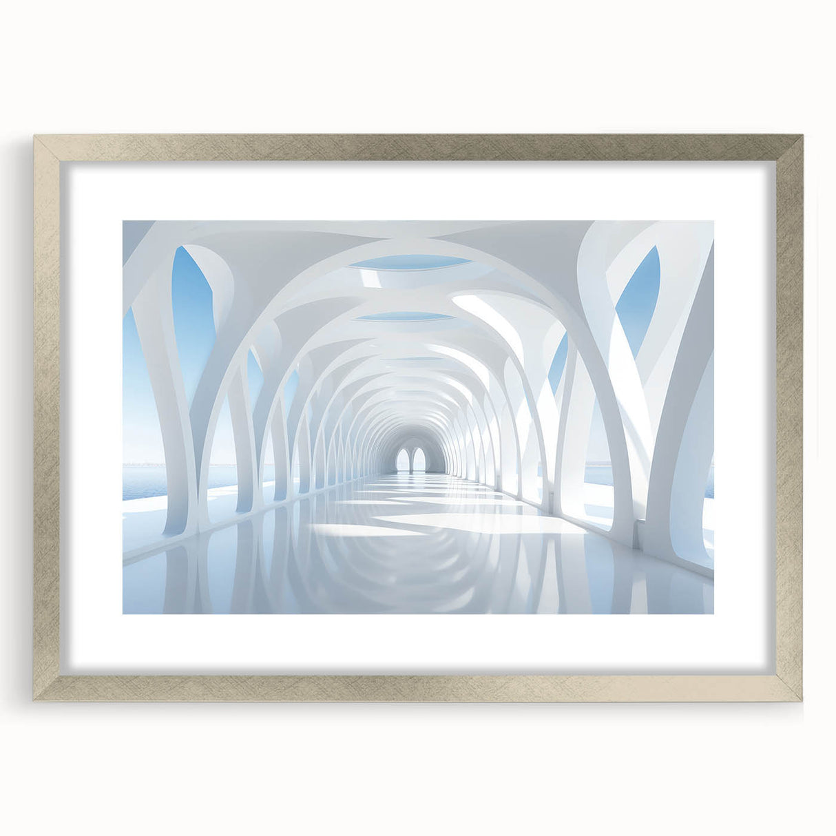 Textured abstract art print in muted gray and silver tones on a framed canvas, suitable for bedroom decor.