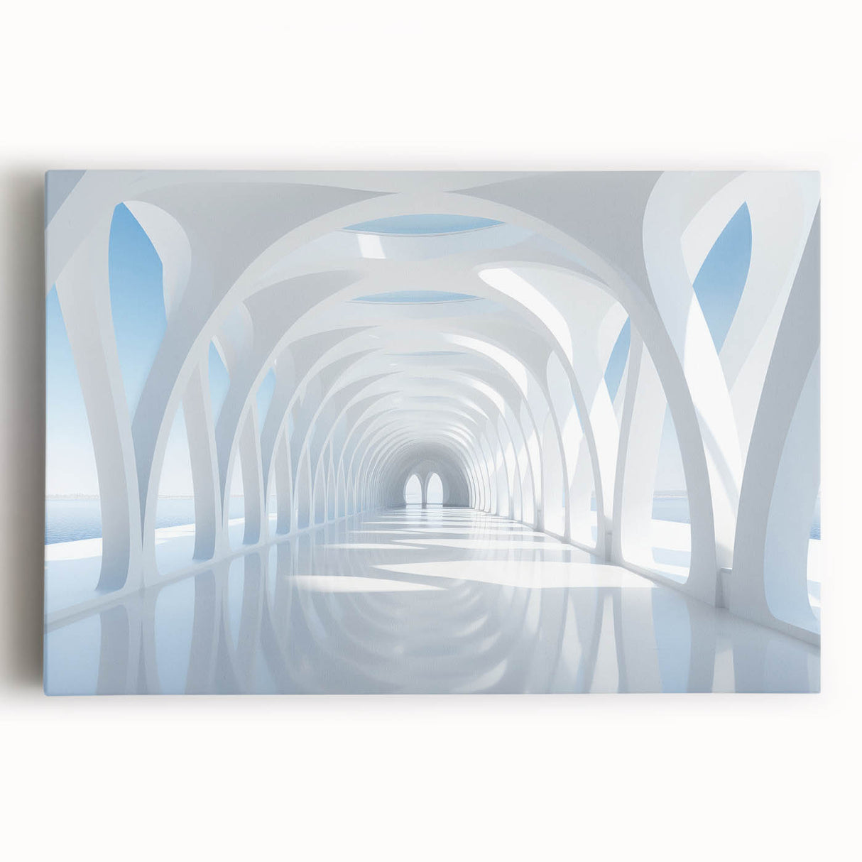 Large black and white photo of an intricate architectural design on stretched canvas, suitable for kitchen wall art.