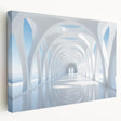 Large abstract cityscape on stretched canvas with muted gray and blue tones, ideal for kitchen wall art.