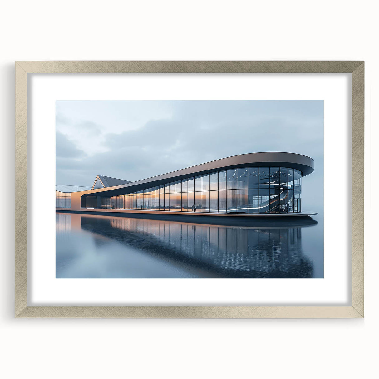 Textured abstract art print in muted gray and silver tones, displayed in a silver frame with mat, suitable for bedroom decor.