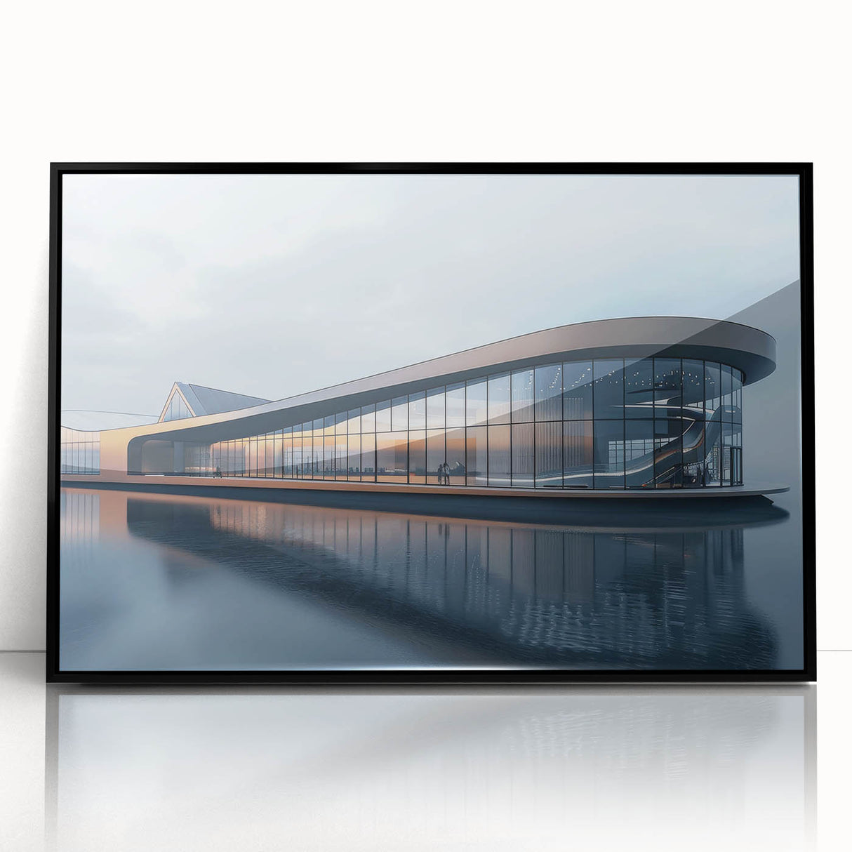 Large abstract wall art featuring mid-century modernist style in muted gray and black tones on framed acrylic.