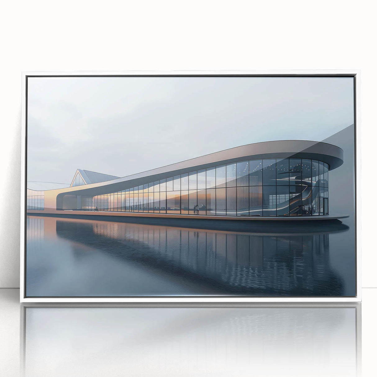 Art deco poster featuring geometric shapes in muted gold and white, acrylic framed, ideal for modern nursery decor.