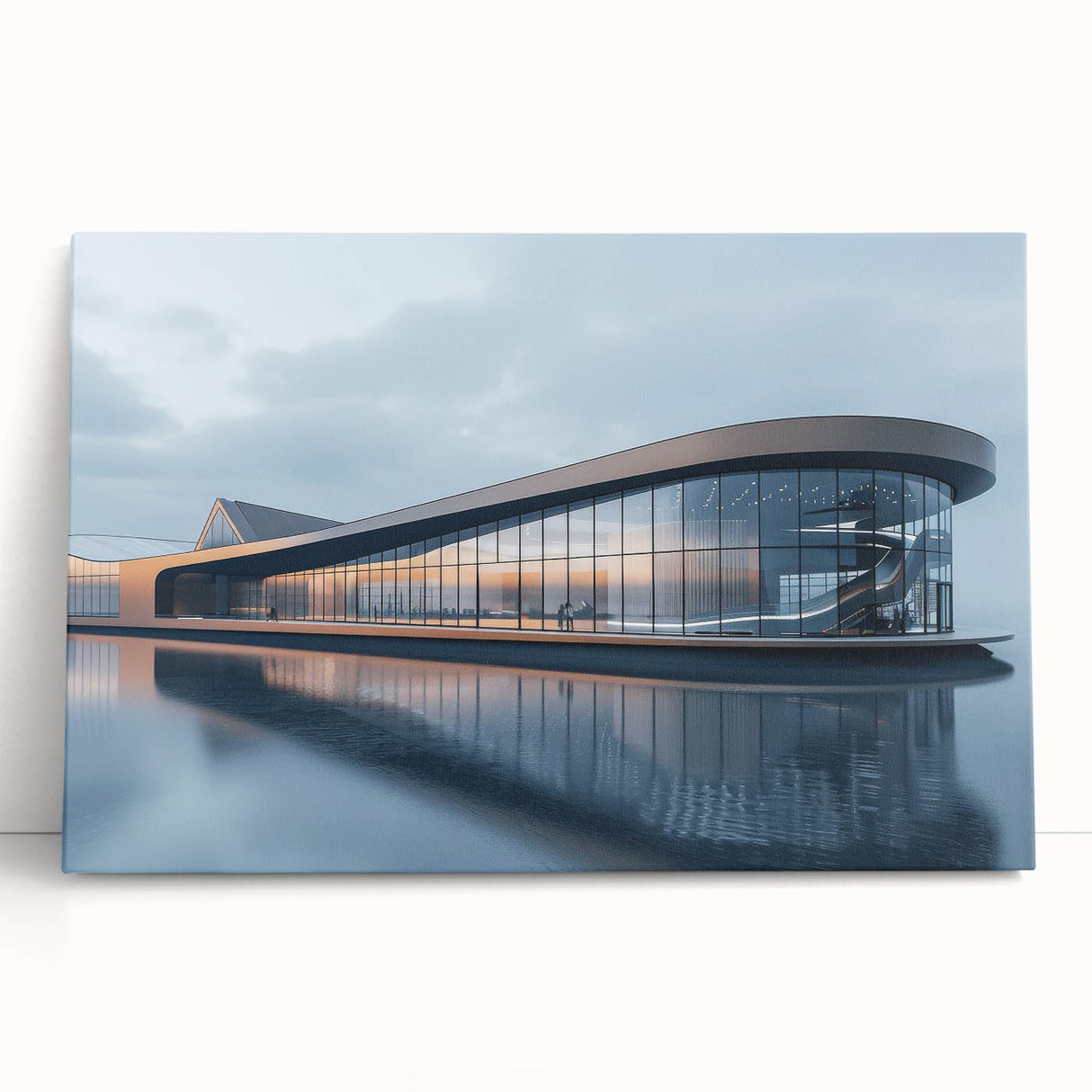 Black and white photo of classical architecture on stretched canvas, ideal for kitchen wall art.