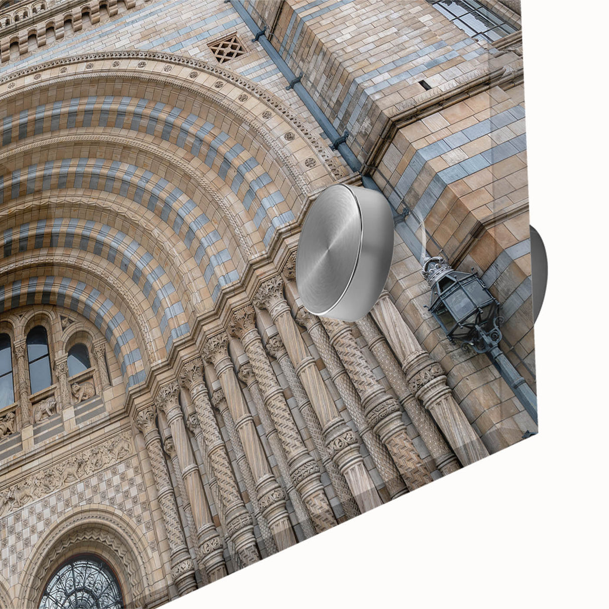 Large abstract wall art print of a palace, in muted earth tones on acrylic glass, ideal for dining room art.