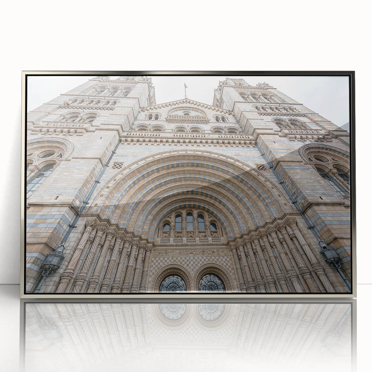 Art Deco style palace architecture in silver framed acrylic, ideal for modern art wall decor in a nursery.