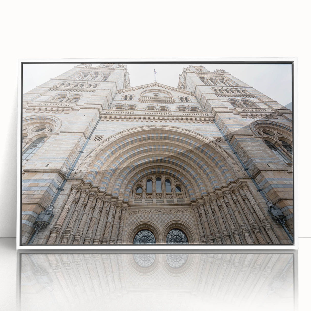 Mid-century modernist palace design on large acrylic print with white frame, ideal for modern art wall decor.