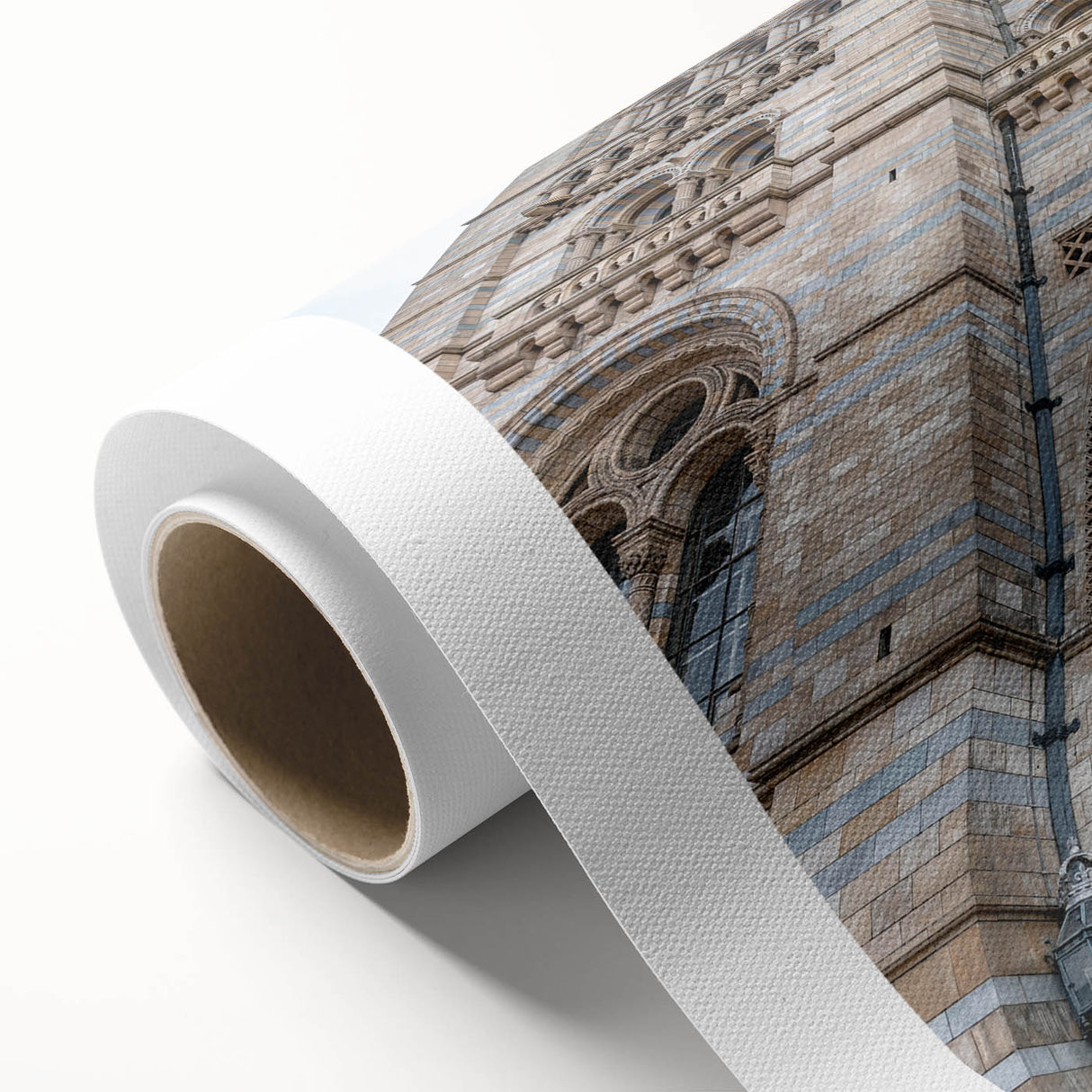 Art deco poster of a palace architecture in pastel shades on rolled canvas, ideal for nursery wall art.