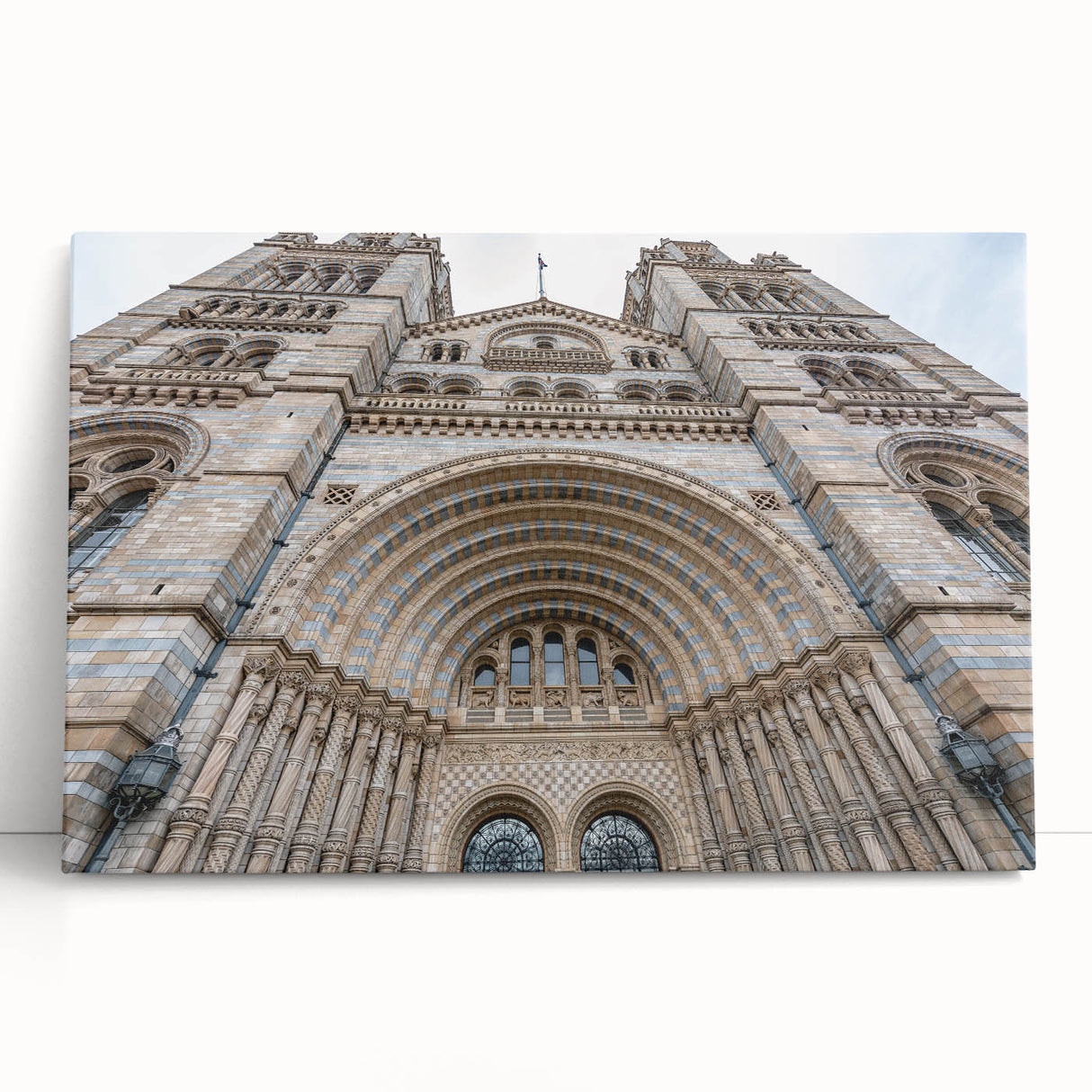 Black and white photograph of a palace architecture on stretched canvas.