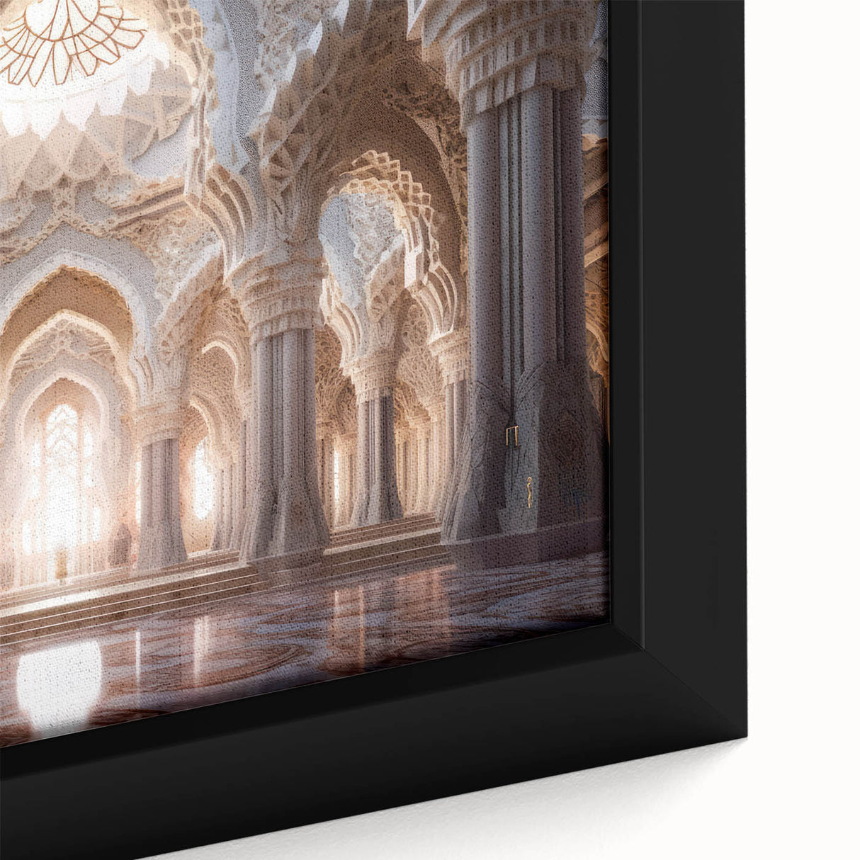 Extra large black wall art featuring a detailed, colorful palace design on textured canvas, ideal for living room decor.